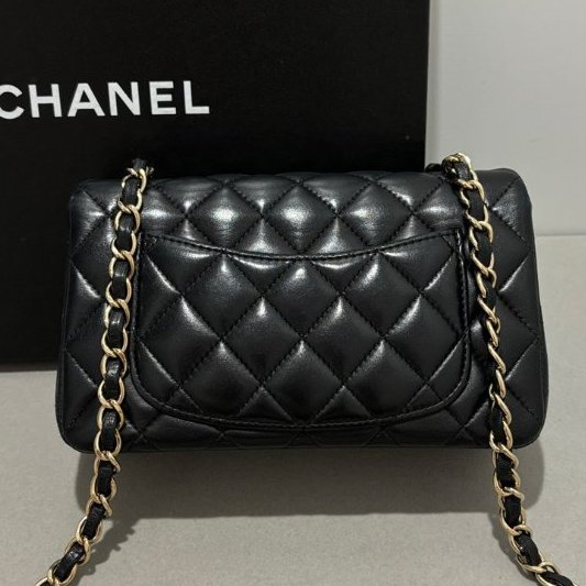 香奈兒/Chanel CF大mini 黑金羊皮鏈條包-1
