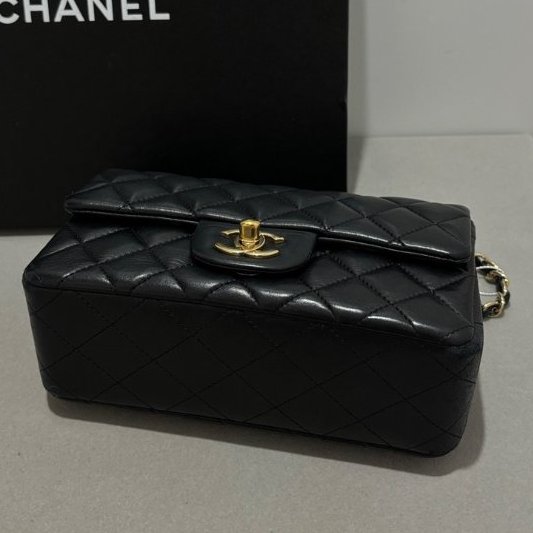 香奈兒/Chanel CF大mini 黑金羊皮鏈條包-4