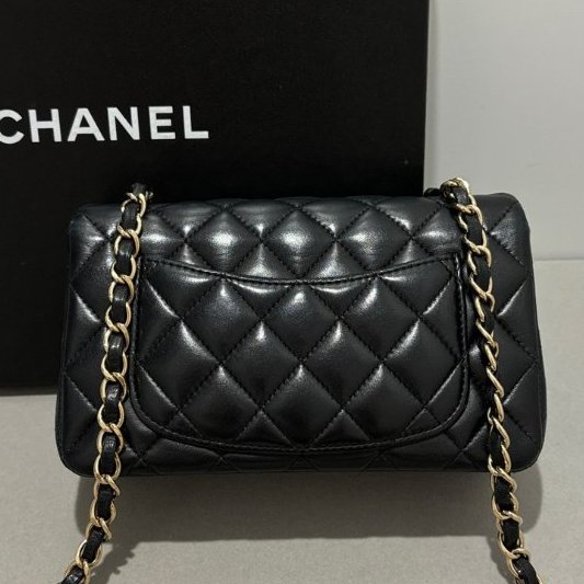 香奈兒/Chanel CF大mini 黑金羊皮鏈條包-6