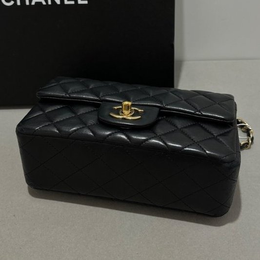 香奈兒/Chanel CF大mini 黑金羊皮鏈條包-7