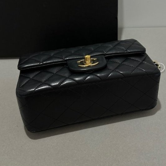 香奈兒/Chanel CF大mini 黑金羊皮鏈條包-8
