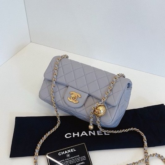 閒置新 香奈兒/Chanel  灰色金球CF大mini鏈條包-2