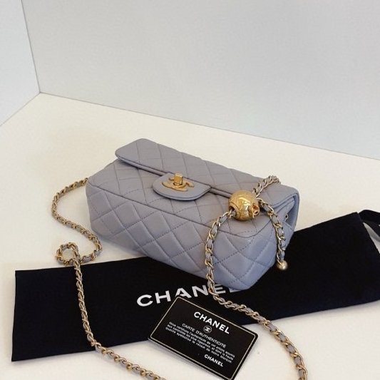 閒置新 香奈兒/Chanel  灰色金球CF大mini鏈條包-5