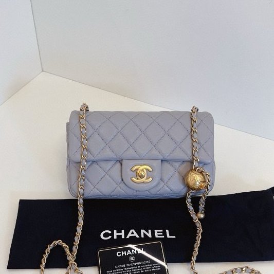 閒置新 香奈兒/Chanel  灰色金球CF大mini鏈條包-6