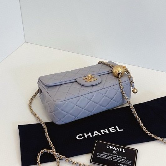 閒置新 香奈兒/Chanel  灰色金球CF大mini鏈條包-8