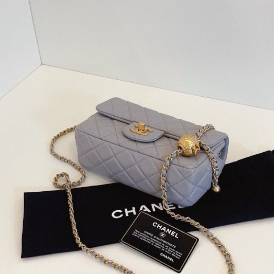 閒置新 香奈兒/Chanel  灰色金球CF大mini鏈條包-9