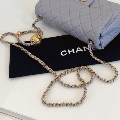 閒置新 香奈兒/Chanel  灰色金球CF大mini鏈條包-11