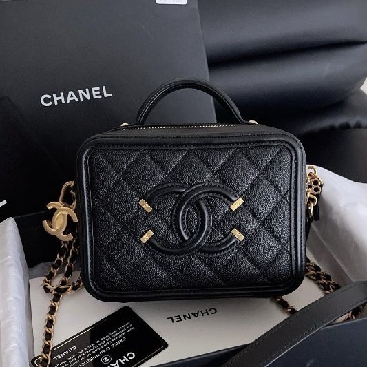 近新品 香奈兒/Chanel 黑金小號相機包 牛皮荔枝皮魚子醬-0