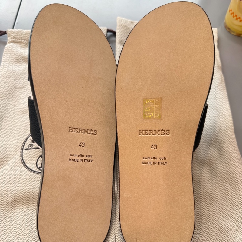 Hermès愛馬仕拖鞋 黑色Izmir款，經典H，意大利製造，真皮|||鞋面鞋底，帶原盒+塵代43碼-4