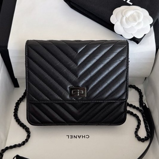 近新品 香奈兒/Chanel so black 2.55 woc鏈條包-0