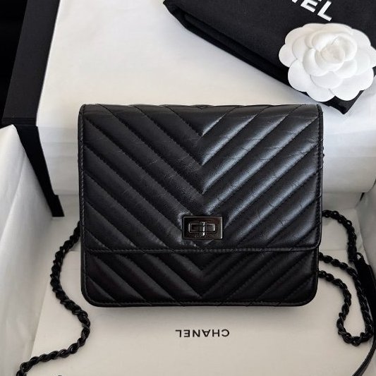 近新品 香奈兒/Chanel so black 2.55 woc鏈條包-5
