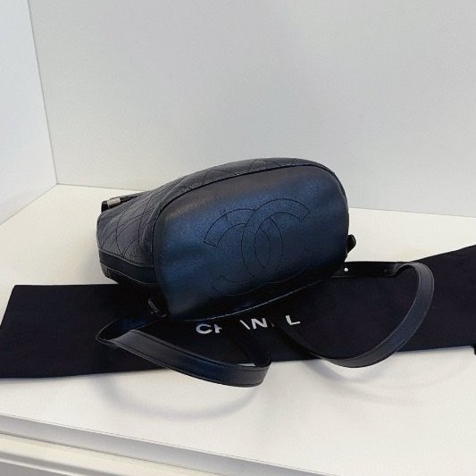 近新品 香奈兒/Chanel 黑銀油蠟皮菱格雙肩包-7