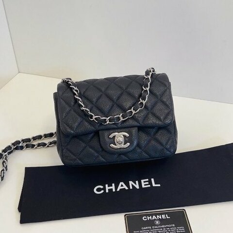 香奈兒/Chanel 黑銀魚子醬CF方胖子鏈條包