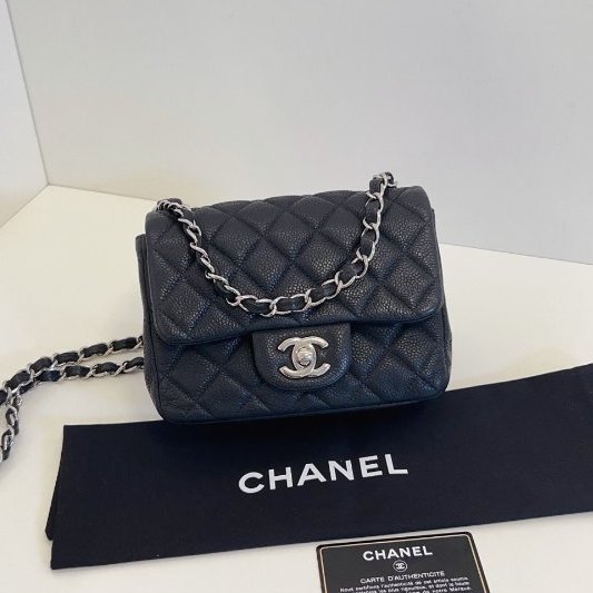 香奈兒/Chanel 黑銀魚子醬CF方胖子鏈條包-0