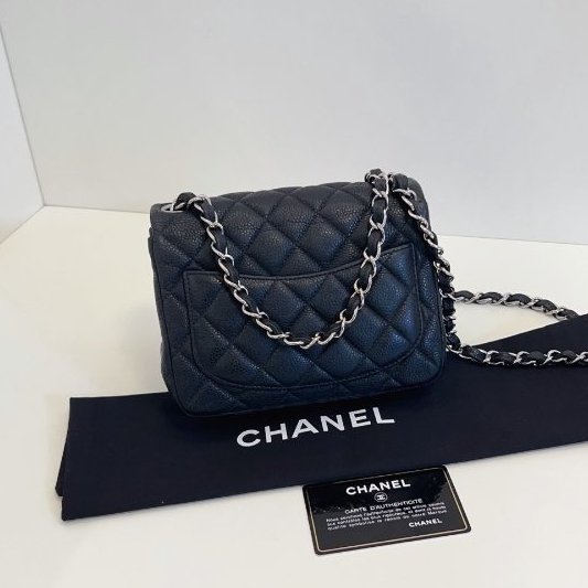 香奈兒/Chanel 黑銀魚子醬CF方胖子鏈條包-1