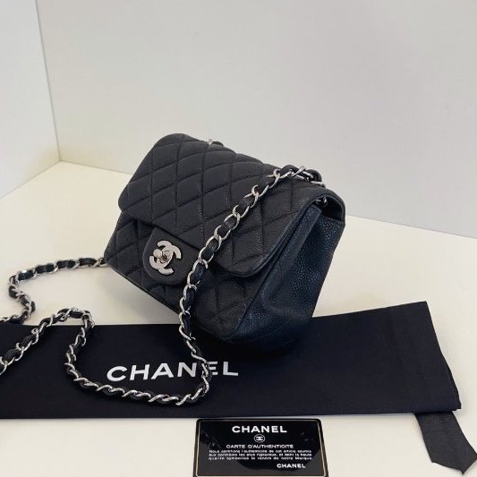香奈兒/Chanel 黑銀魚子醬CF方胖子鏈條包-2