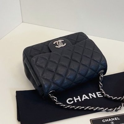 香奈兒/Chanel 黑銀魚子醬CF方胖子鏈條包-3