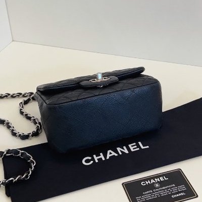 香奈兒/Chanel 黑銀魚子醬CF方胖子鏈條包-4
