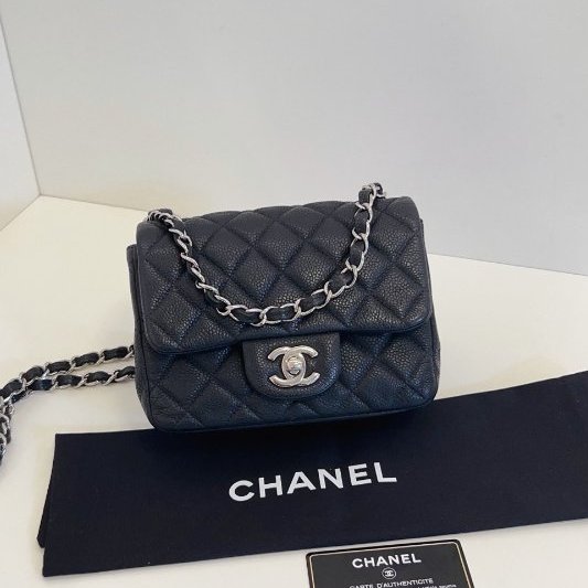香奈兒/Chanel 黑銀魚子醬CF方胖子鏈條包-5