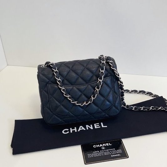 香奈兒/Chanel 黑銀魚子醬CF方胖子鏈條包-6