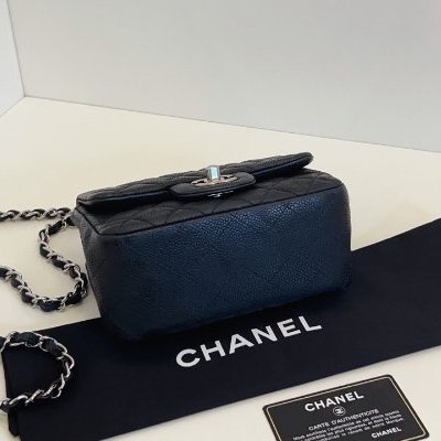 香奈兒/Chanel 黑銀魚子醬CF方胖子鏈條包-7
