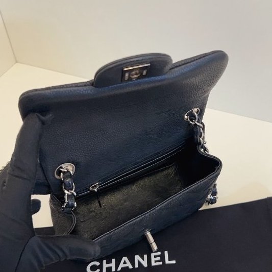 香奈兒/Chanel 黑銀魚子醬CF方胖子鏈條包-8