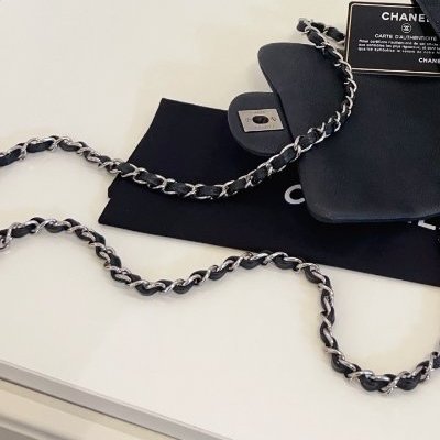 香奈兒/Chanel 黑銀魚子醬CF方胖子鏈條包-9