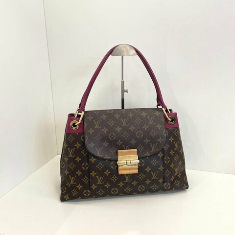 路易威登/Louis Vuitton Olympe繫列 老花拼皮肩背腋下包 全皮深紫色手提