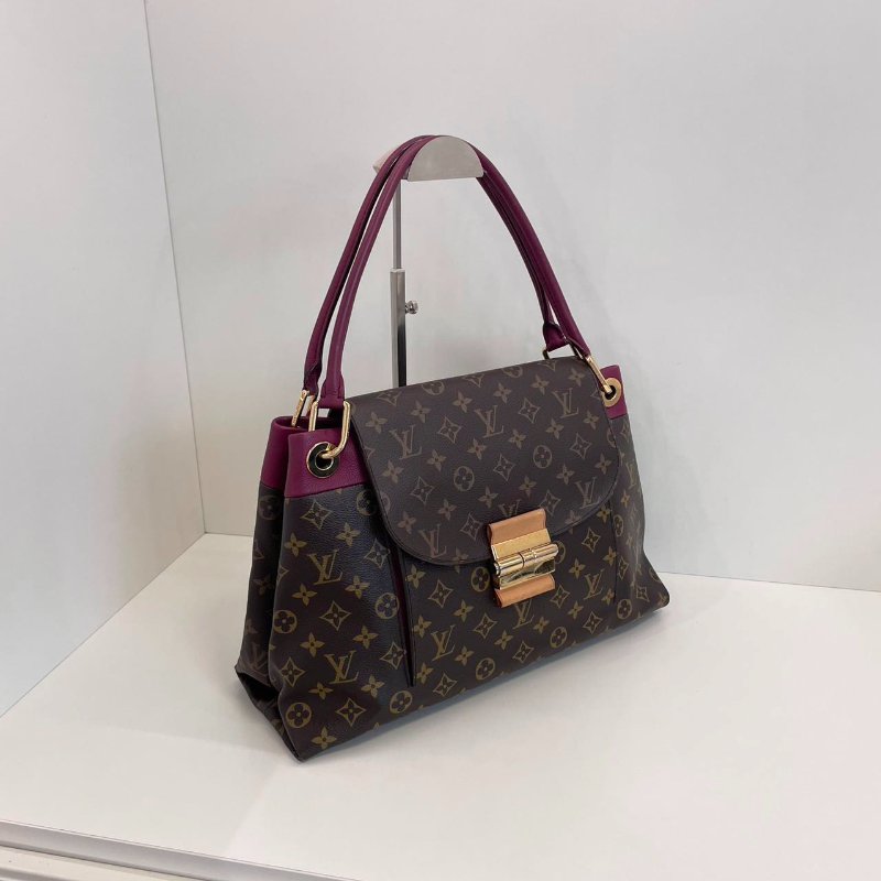 路易威登/Louis Vuitton Olympe繫列 老花拼皮肩背腋下包 全皮深紫色手提-2