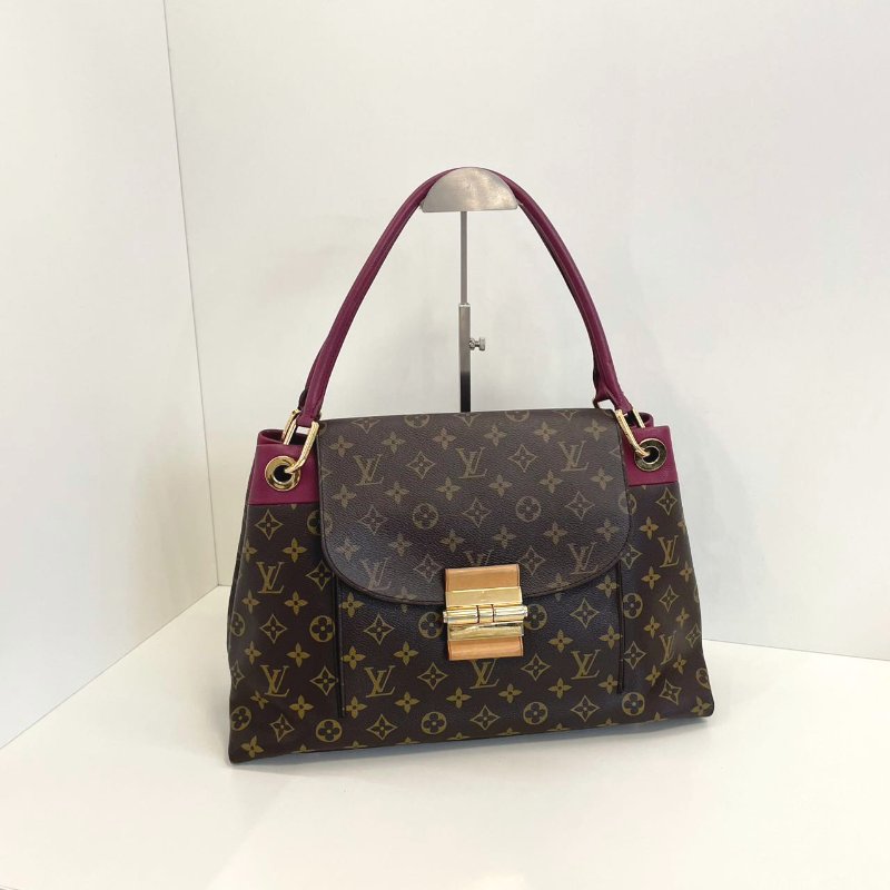 路易威登/Louis Vuitton Olympe繫列 老花拼皮肩背腋下包 全皮深紫色手提-5