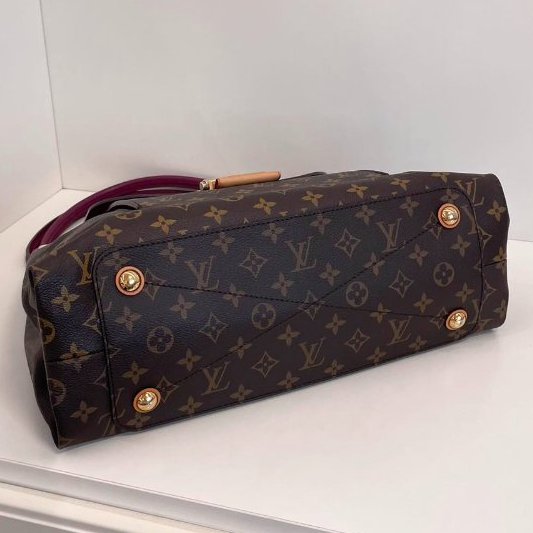 路易威登/Louis Vuitton Olympe繫列 老花拼皮肩背腋下包 全皮深紫色手提-7