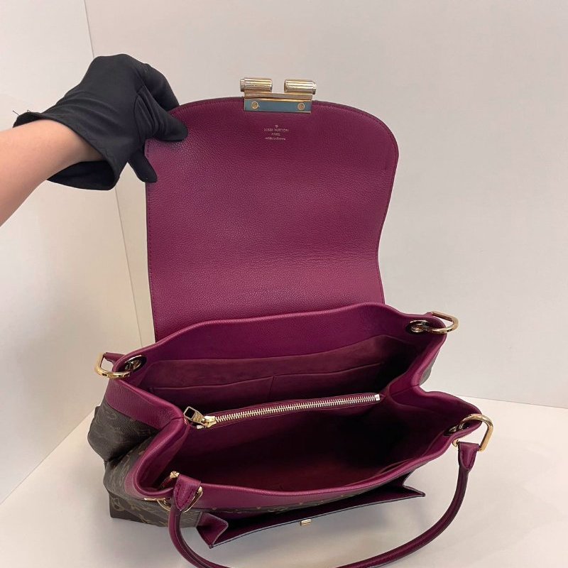 路易威登/Louis Vuitton Olympe繫列 老花拼皮肩背腋下包 全皮深紫色手提-8