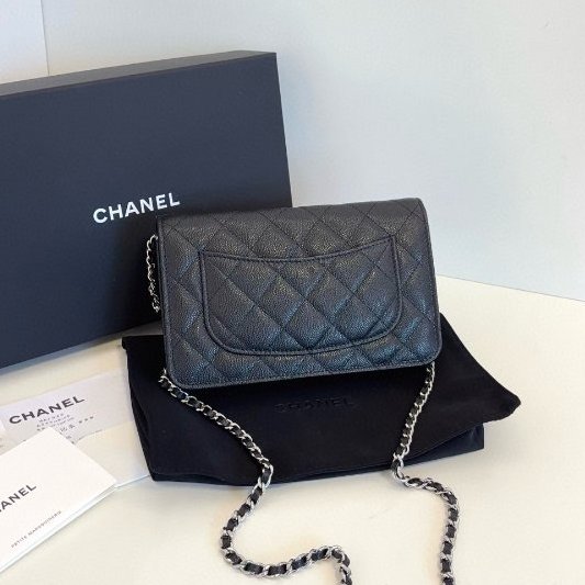 閒置新 香奈兒/Chanel 黑銀魚子醬Woc鏈條包 芯片款-1