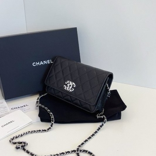 閒置新 香奈兒/Chanel 黑銀魚子醬Woc鏈條包 芯片款-3