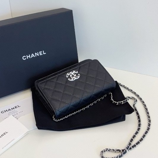 閒置新 香奈兒/Chanel 黑銀魚子醬Woc鏈條包 芯片款-4