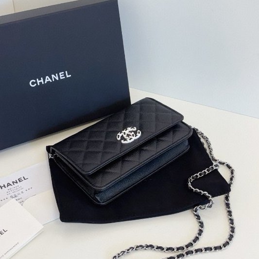 閒置新 香奈兒/Chanel 黑銀魚子醬Woc鏈條包 芯片款-8