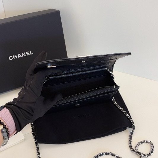 閒置新 香奈兒/Chanel 黑銀魚子醬Woc鏈條包 芯片款-9
