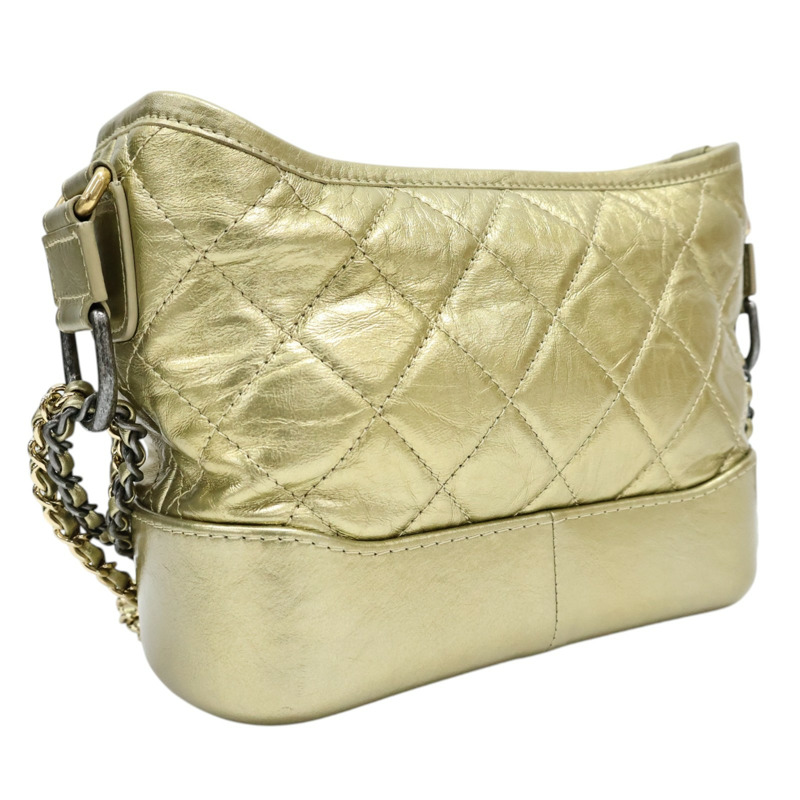 金色 菱格紋 牛皮 Gabrielle Hobo 流浪包 肩背包 銀釦【CHANEL 香奈兒】 A91810-1