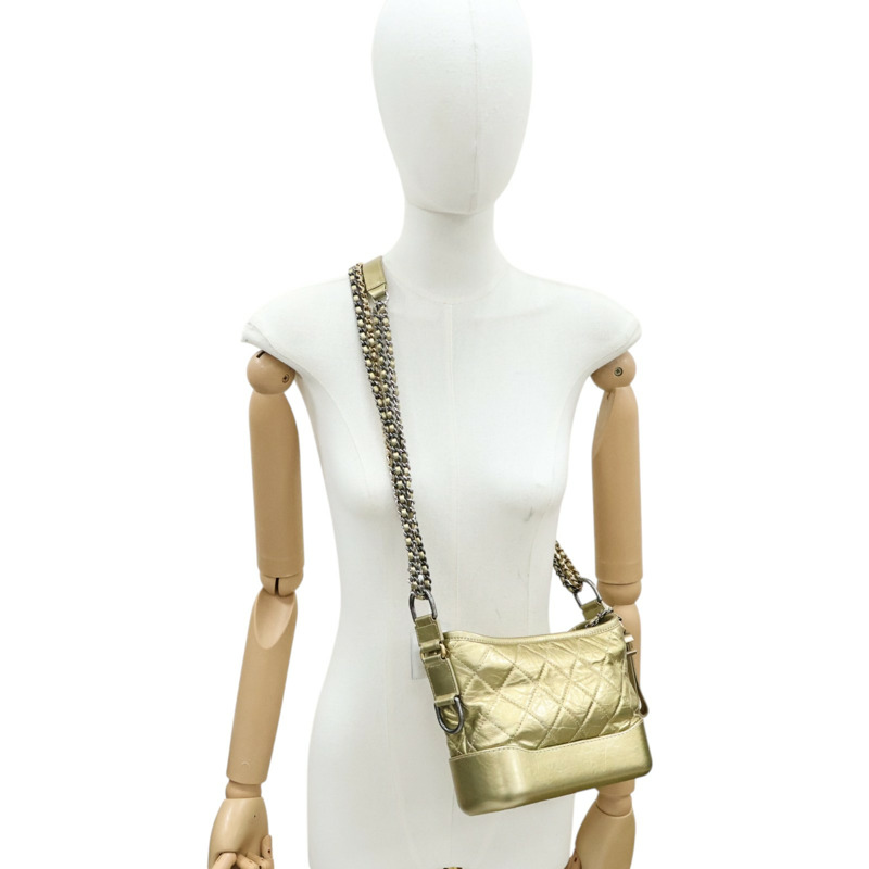 金色 菱格紋 牛皮 Gabrielle Hobo 流浪包 肩背包 銀釦【CHANEL 香奈兒】 A91810-6