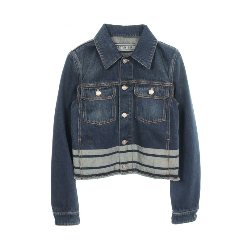 Christian Dior 蜜蜂刺繡牛仔夾克 #34 142V11B3394 棉 海軍藍 二手-0