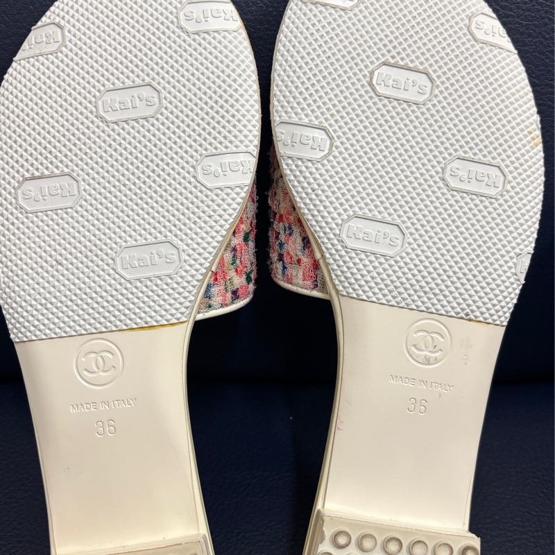 Chanel彩色毛呢白底拖鞋-8