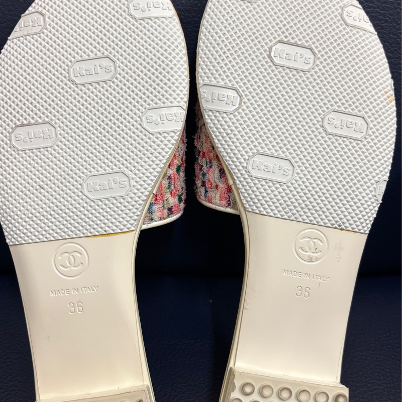 Chanel彩色毛呢白底拖鞋-14