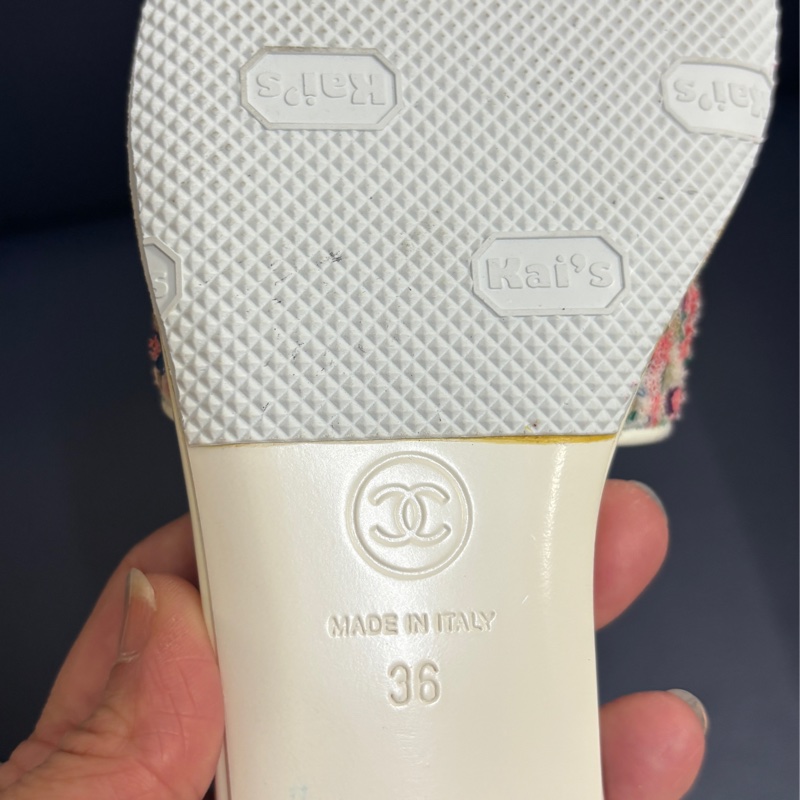 Chanel彩色毛呢白底拖鞋-17