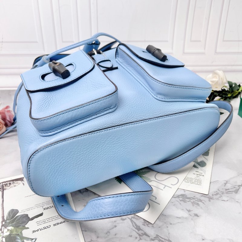 Gucci  bamboo sac 竹節流蘇天藍色 後背包 31*30*10 98新配件塵袋-3