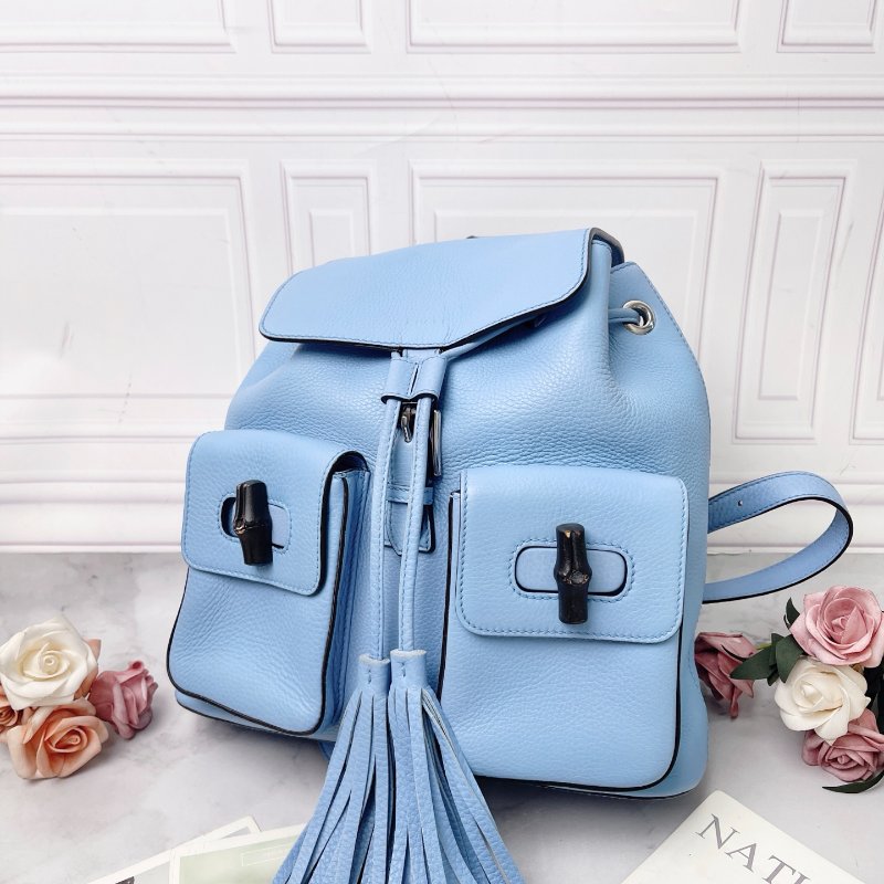 Gucci  bamboo sac 竹節流蘇天藍色 後背包 31*30*10 98新配件塵袋-6