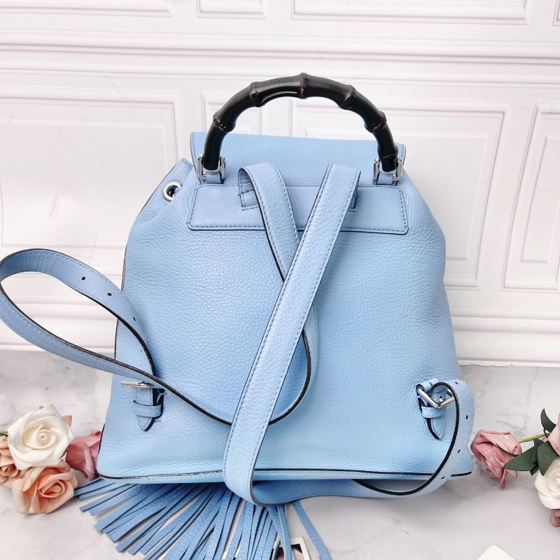 Gucci  bamboo sac 竹節流蘇天藍色 後背包 31*30*10 98新配件塵袋-7