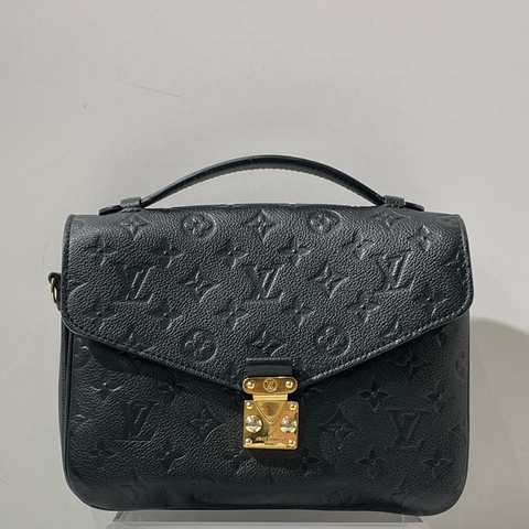 Louis Vuitton路易威登Pochette Metis黑金全皮 老花壓紋郵差包 手提單肩斜挎包 25*7*19cm