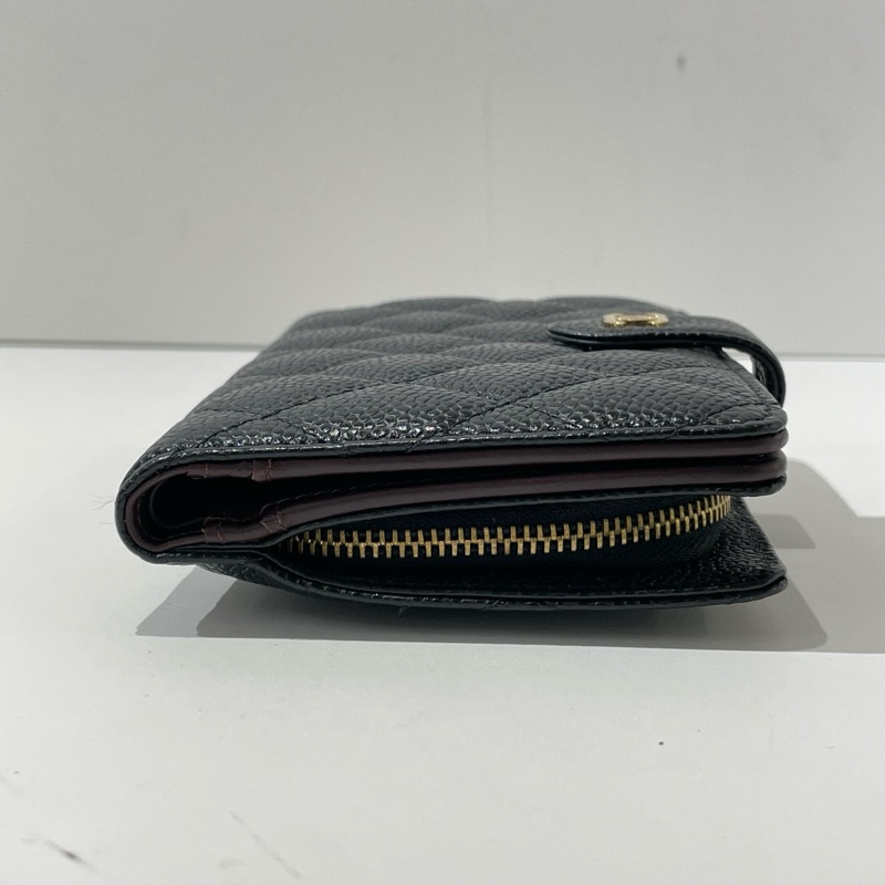 CHANEL香奈兒黑金荔枝皮菱格紋對折拉鍊錢包 21開 🈚附件-2