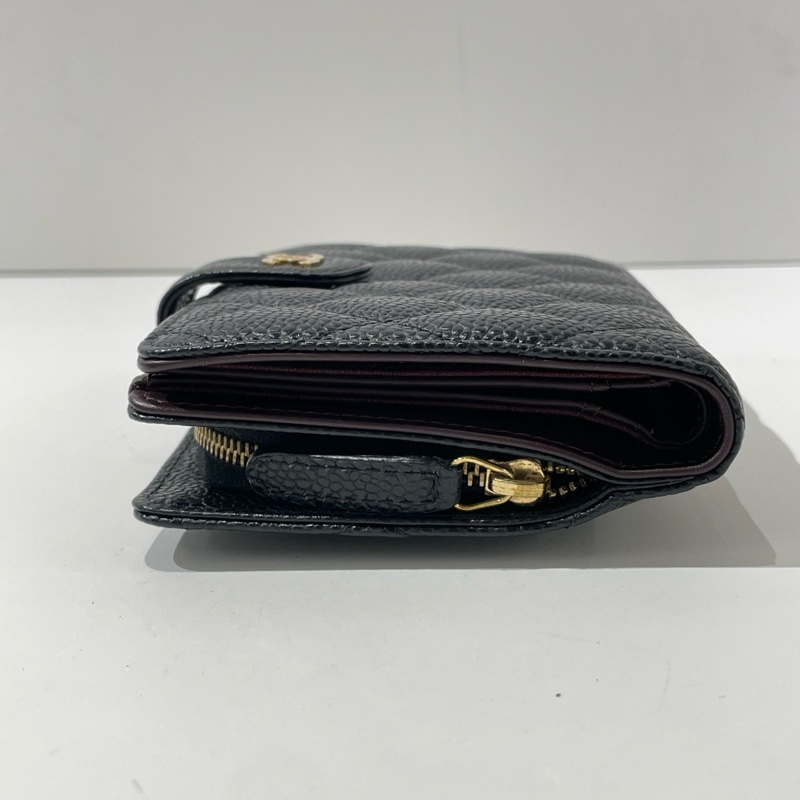 CHANEL香奈兒黑金荔枝皮菱格紋對折拉鍊錢包 21開 🈚附件-3