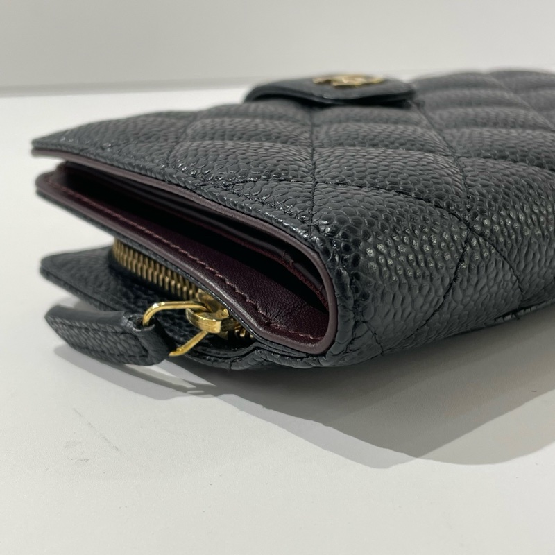 CHANEL香奈兒黑金荔枝皮菱格紋對折拉鍊錢包 21開 🈚附件-5